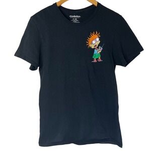Nickelodeon Rugrats Cartoon Short Sleeve Black T-shirt Men's Sz Small Chuckie